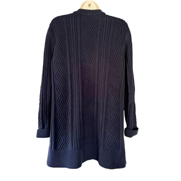 CAbi Woman's Sz M Blue Cable Knit Slant Pocket Button Up Cardigan Sweater #3882 - Picture 3 of 7